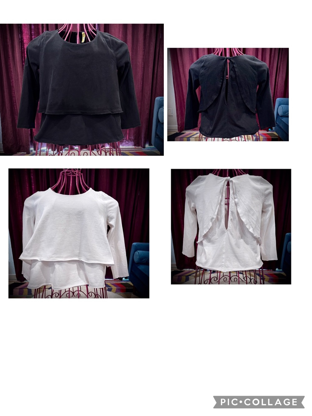 Free People Layered Peplum Long Sleeve Top in Black and White